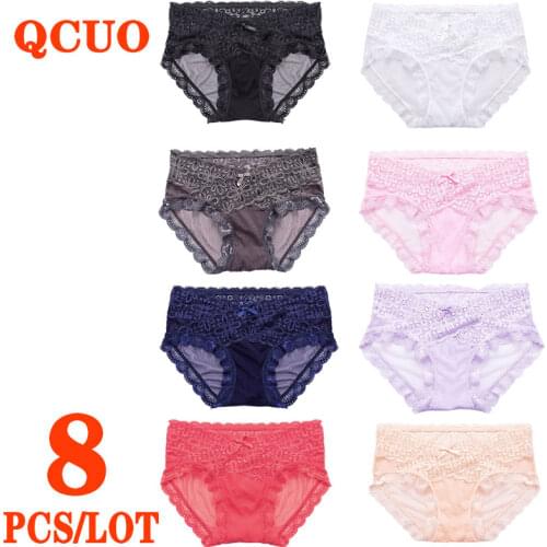 QUCO Brand 6 Pcs/lot Women Sexy Underwear Breathable Hollow Sheer Panties For Female Cotton Crotch Womens Lace Panties Stripper