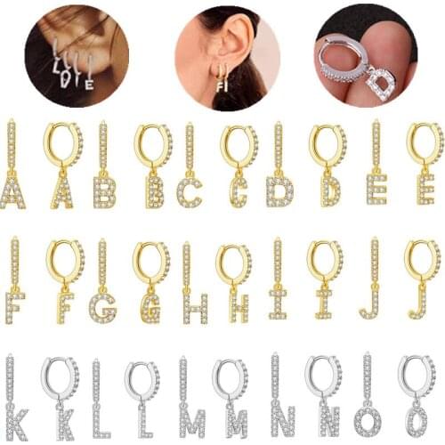 1PCS Copper Letter Earring Charms Zircon Initial Hoop Earrings Cartailge Piercing Crystal Alphabet Women Earrings Helix Piercing