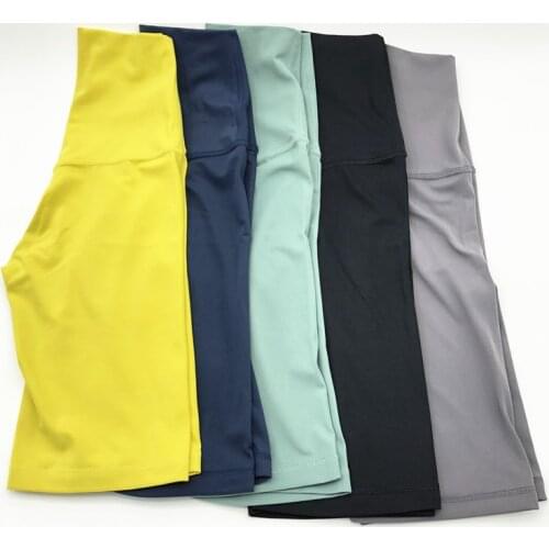 Nude nylon fitness jogger shorts high waist solid color sports fitness pants slim gym 5 points shorts female sports leggings2020