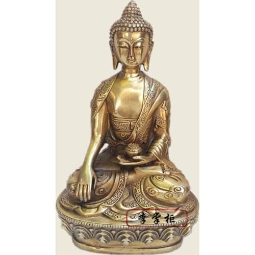 TIBET TIBETAN BUDDHIS SHAKYAMUNI BRONZE ON THE BACK CARVED DRAGON BUDDHA STATUE METAL HANDICRAFT DESKTOP DECORATION R1526