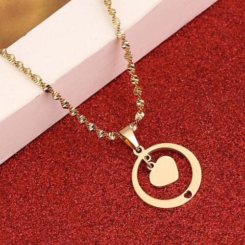 Stainless Steel Trendy Heart Pendant Necklace Romantic Trendy Heart Round Charm Jewelry Gift