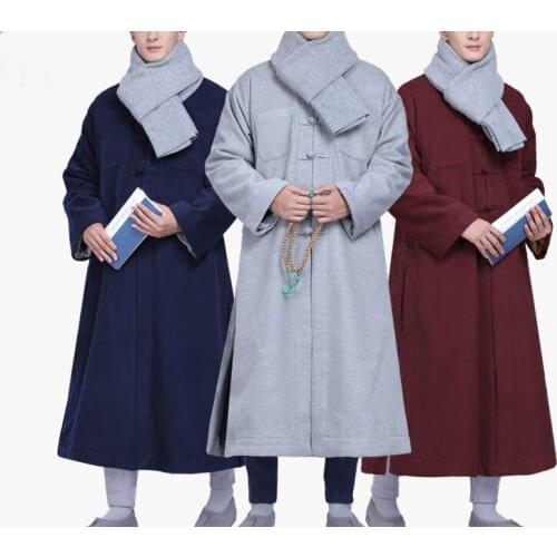 Unisex high quality Winter warm zen lay meditation robe coat buddha clothing suits shaolin monks kung fu gown black/blue/red