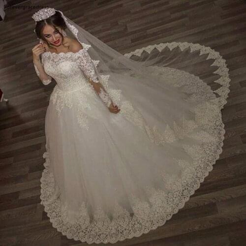 Vintage Ball Gowns Long Full Sleeves Holy Wedding Dress Gorgeous Applique Lace Women Bridal Dress Vestido De noiva