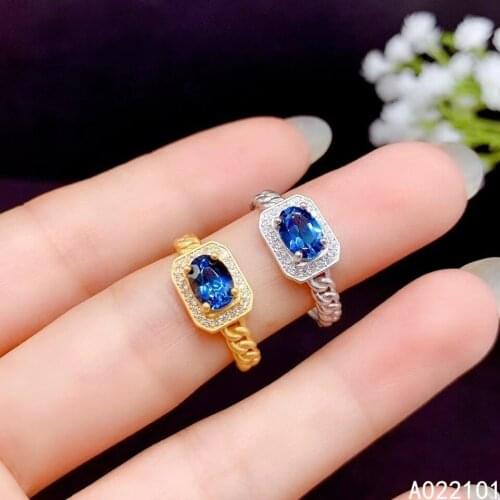 KJJEAXCMY fine jewelry S925 sterling silver inlaid natural blue topaz new girl elegant gemstone ring support test Chinese style