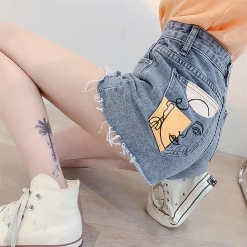 Large Size Hand-Painted Denim Shorts Women 2021 Summer New High Waist Personality Wide Leg Shorts S-3XL