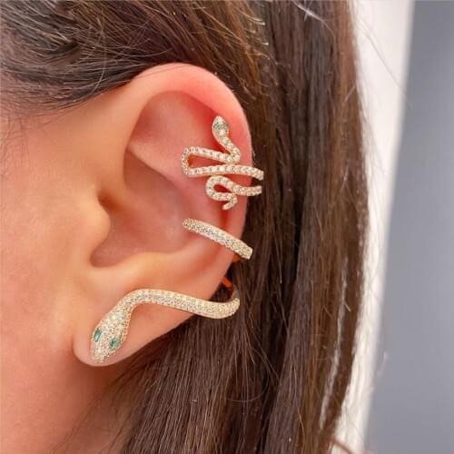 1 piece minimal stacking Clip Earrings Female Fashion cz paved snake wrap earring no piercing Clip on No Ear Hole Ear Cuff