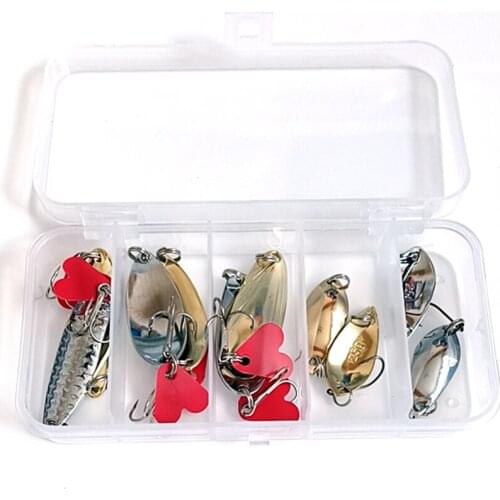 10PCS Fishing lures set mixed box metal spoons sharp treble hooks hard artifical bait spinner lure High quality
