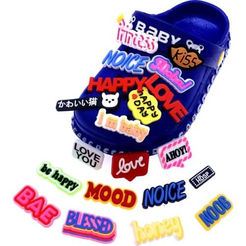 100PCS Wholesale Mix Cartoon English Phrase Icon Shoes Charms Alphabet Decoration For Croc JIBZ Wristband Accessories Kids Gifts