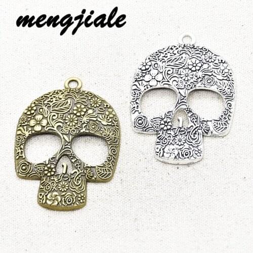 2pcs Hot Sell Vintage Metal Punk Style Big Skull Charms Necklace Pendants For Jewelry Making DIY Handmade Craft