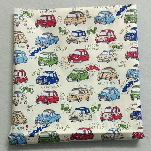 200x160cm Beige Colorful Cartoon Cars Printed Cotton Fabric Cars Fabric Patchwork Cloth Dress DIY Sewing Quilting Home Decor