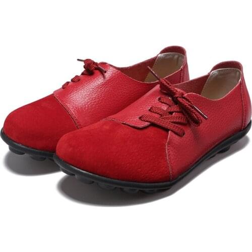 2021 Spring New Shoes 44 Yards Female Genuine Leather Doug Shoes Anti-Slip tpr Lace Large Size Mom Shoes