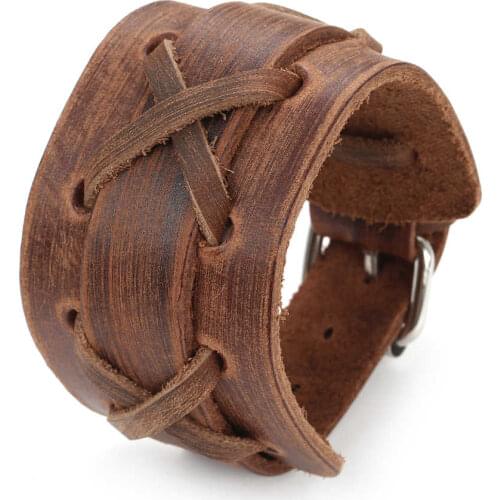 2021 Fashion Jewelry Vintage Hand-woven X Letter Leather Bracelet Charm Cuff Wide Leather Bracelet for Men Pulsera Hombre