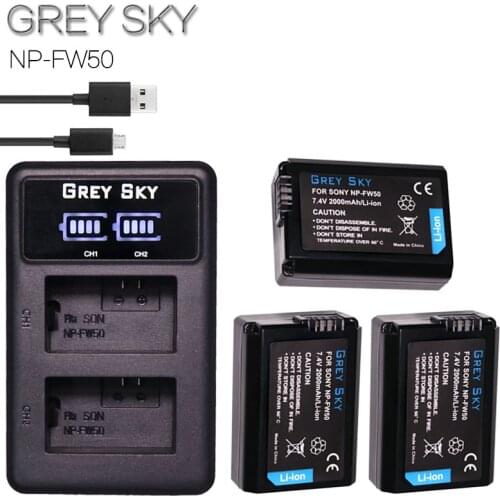 3pcs 2000mAh NP-FW50 NP FW50 Digital Camera Battery +LCD USB Dual Charger for Sony NEX-3 a7R Alpha a6500 a6300 a6000 a5000 a3000