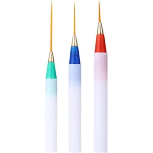 Three colors 3pcs with white handle Acrylic Nail Art Brushes Drawing Pen For Painting Design Pulling Line Brushes Pen
