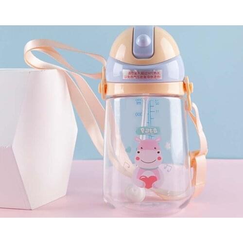 380ml Cartoon Straw Bottle Portable Leakproof Plastic Cartoon Children Drink Bottle Sports Shaker