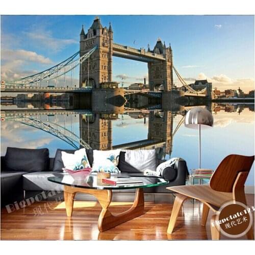 Custom 3D murals,blue Sky Grand Cross River Bridge Lake scenery photography, living room sofa TV bedroom background wallpaper