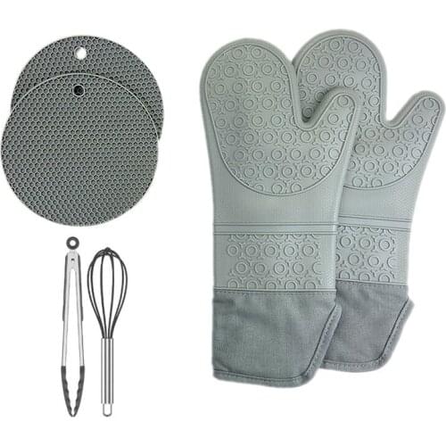 6pcs Long Thick Silicone Oven Gloves/agitator/Hand Clip Heat-resistant Non-slip Microwave Mitts Baking Anti-scalding Gloves