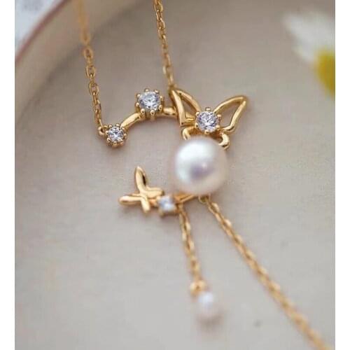 Butterfly 925 Sterling Silver Necklace Findings Jewelry Base Settings Mountings Parts for Akoya Edison Pearls, Coral, Jade