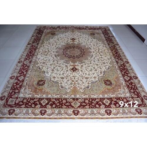 Free shipping 9'X12' 230 Line Handmade Silk Oriental Persian Rug hand Knotted silk carpet for home decoration