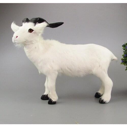 Large 40x26cm white goat real fur sheep model ornament scene layout prop farm decoration gift h1284