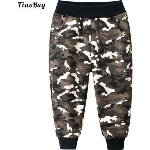 TiaoBug Spring Autumn Kids Boys Camouflage Print Cotton Pants Elastic Waistband Slant Pockets Pants Trousers