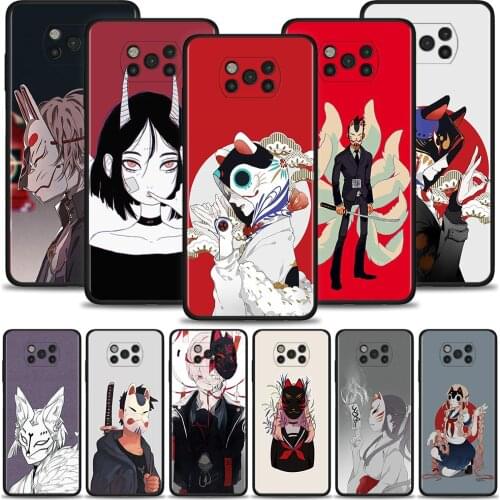 Phone Case For Xiaomi Mi Poco X3 Pro F3 X3 GT M3 X3 NFC F1 M3 Pro 5G F3 GT Black Soft Silicon Cover Coque Anime Fox Mask