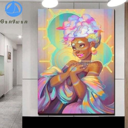 Diy African beauty diamond painting bead embroidery cross stitch kit diamond mosaic cartoon girl needlework home decorative art