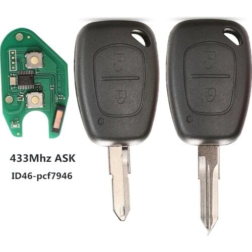 For-Renault 2 Button Car Remote Key 433mhz ID46 PCF7946 Chip TransmisterTraffic Master Vivaro Movano Kangoo Ne73 VAC102 Blade