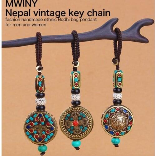 Ethnic Nepal vintage car key chain Peace brand key pendant upscale Bodhi bag pendant chain for men and women wholesale