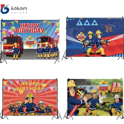 120x80cm Fireman Sam Photography Backdrop Boys Birthday Party Kids Photo Background Studio Prop Birthday partyDecoration