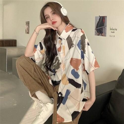 GOOHOJIO 2021 Spring Autumn New All-match Fashion Blouses Female Tops Fashionable Loose Short Sleeve Women Blouses Outwear Women