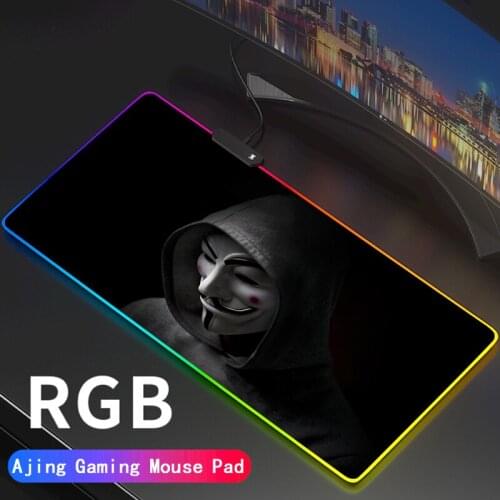 Anime Anonymous Gaming RGB MousePad Large Locking Edge Speed Game Gamer LED Mouse Pad Soft Laptop Notebook Mat for CSGO