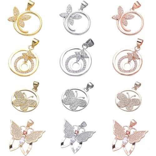 Juya DIY Bracelets Necklace Pendants Micro Pave Zircon Gold/Rise Gold Butterfly Pendant Charms Supplies