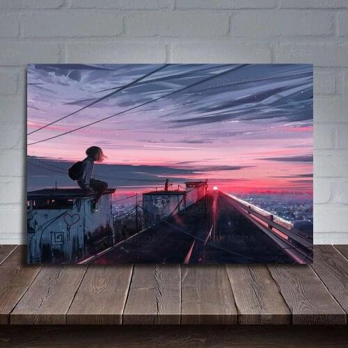 Home Decor Sunset Glow Canvas Painting Pictures Lonely Wall Art HD Prints Modular Anime Scereny Posters Frame For Living Room