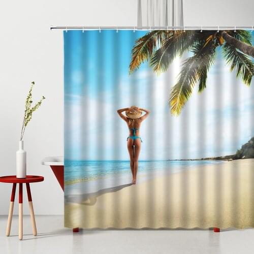 Bathroom Shower Curtain Set Sunlight Beach Scenery belle Waterproof Polyester Fabric Bathtub Decoration Household Products