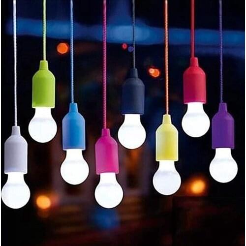 Creative Hanging Lamp Portable LED Pull Cord light Bulb Outdoor Garden Camping Lantern Battery Powered Colorful LED Night Light