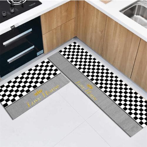 Nordic Style Black White Plaid Kitchen Mats Modern Geometric Gray Home Doormat Soft Long Anti-slip bath mat Toilet Mat Washable
