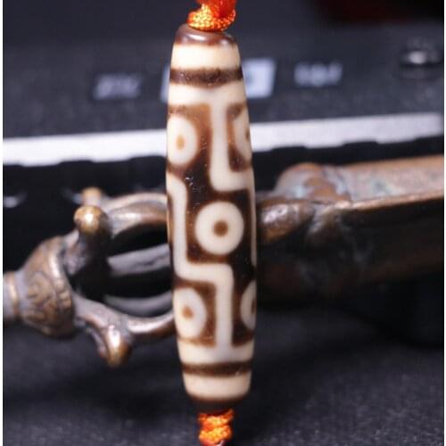 Magic Power Tibetan Old Agate Ivory Color dZi Bead 9 eye Amulet Pendant Square bar shape