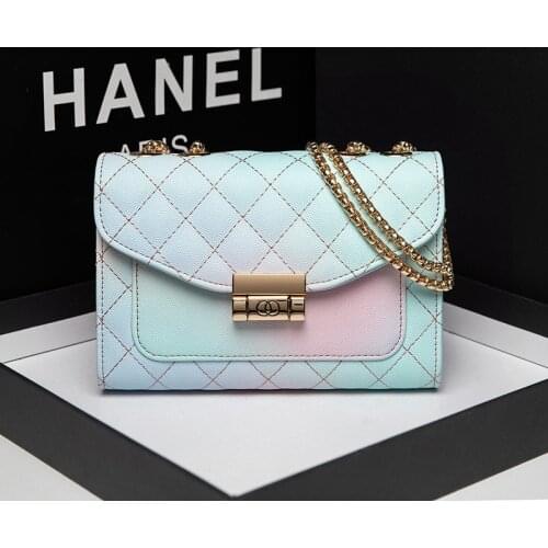 Small Xiangfeng Bag Female 2021 New Fashion Leather Lingge Chain Bag Rainbow Single Shoulder Bag Messenger Bag