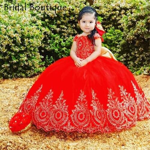 Red Lace Children Princess Dress Beauty Pageant Dress Puffy Flower Girl Birthday Dress Photography Dress