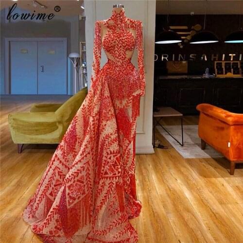 Muslim Red Formal Evening Dresses Long High Neck Pageant Prom Dresses Woman Party Night Couture Vestidos De Fiesta De Noche