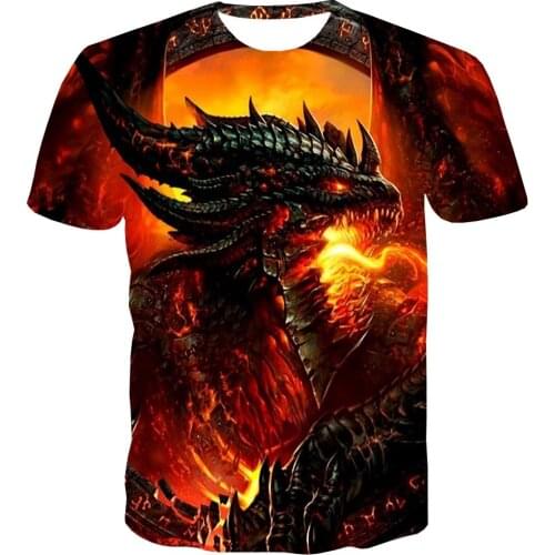 UNEY Men Graphic Shirt US Size T-shirt Fantastic Beasts Print Tees Flame Dragon Tops red