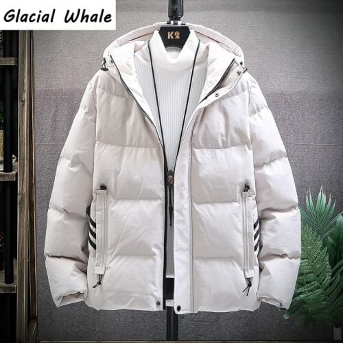 GlacialWhale Casual oversized Mens Down Jacket Men Winter Cargo Jacket Coat Hooded Windproof Hip Hop Streetwear White Jackets