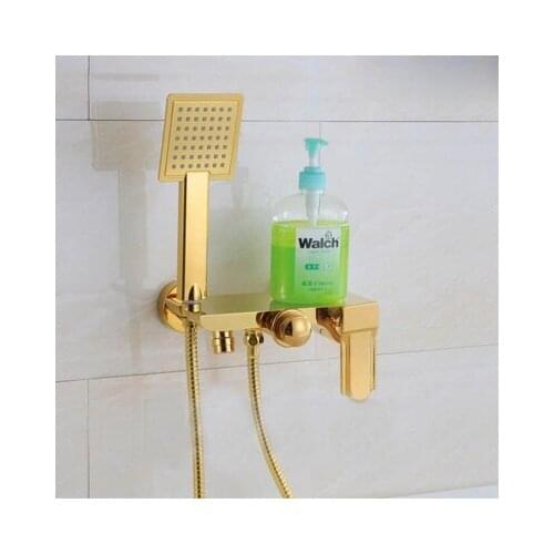 Wall Mounted Chrome Brass Gold Plate Bathroom Shower Faucet Set Bath Faucet Mixer Tap With W/ ABS Hand Shower Head Shower