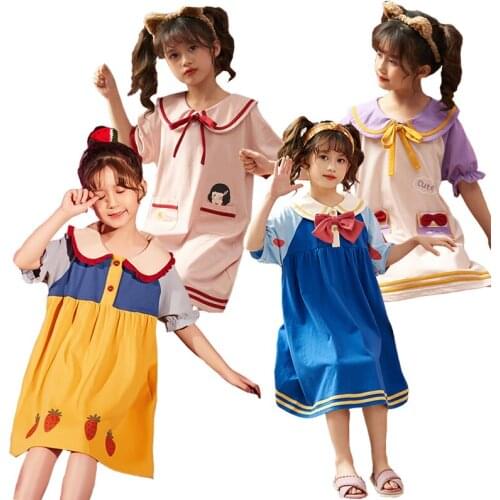 Teenager Girl Nightgown Summer 3-14 Years Big Child Princess Dress Homewear Kids Cute Bow Ruffle Sleepwear Snow White Pajamas