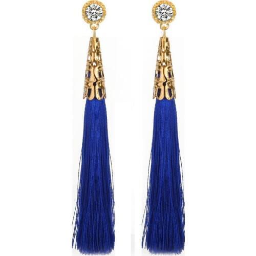 New Hot Long Fringe Earrings Female Bohemian Handmade Earrings Womens Birthday Gift Jewelry Crystal Earrings Blue Earrings