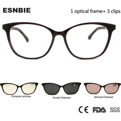 4Pcs/Set Magnetic Eyeglass Frame Ultem Clip On Sunglasses Women Polarized Sun Glasses UV400 Eyewear Optical Computer Glasses