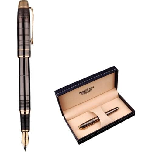 Hero 953 Metal Gun-Gray Fountain Pen Brushed Grids Patterns Iraurita Fine 0.5mm Writing Ink Pen for Business Office Student Home