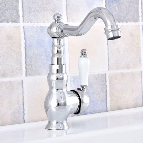 Polished Chrome Brass Bathroom Kitchen Basin Sink Faucet Mixer Tap Swivel Spout Single Handle One Hole Deck Mounted msf650