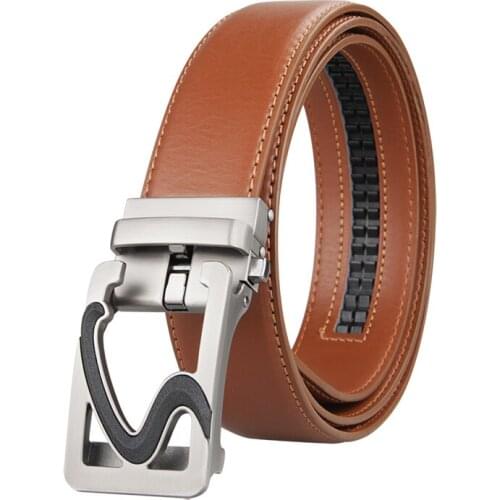 Belt Mens Leather Brown Automatic Buckle Mens Trend Youth Leather Personality Simple Business High Quality Men Belts